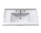Old London Traditional 3 Tap Hole Wash Basin, Durable Ceramic Angular Sink Bowl for Compact Bathroom in White Finish, 600mm