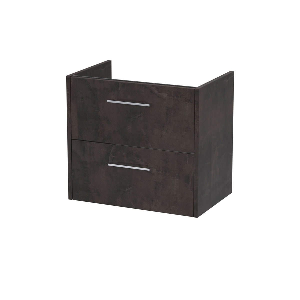 Hudson Reed Juno Wall Hung Vanity Unit, Durable 2 Soft Close Drawer with D Shape Handle Cabinet for Compact Bathroom in Metallic Slate Textured Woodgrain Finish, 600mm