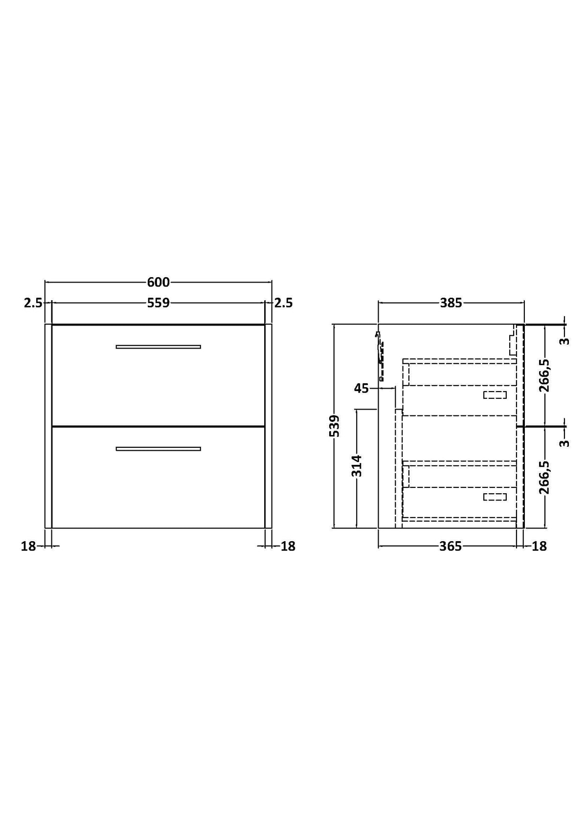 Hudson Reed Juno Wall Hung Vanity Unit, Durable 2 Soft Close Drawer with D Shape Handle Cabinet for Compact Bathroom in Metallic Slate Textured Woodgrain Finish, 600mm