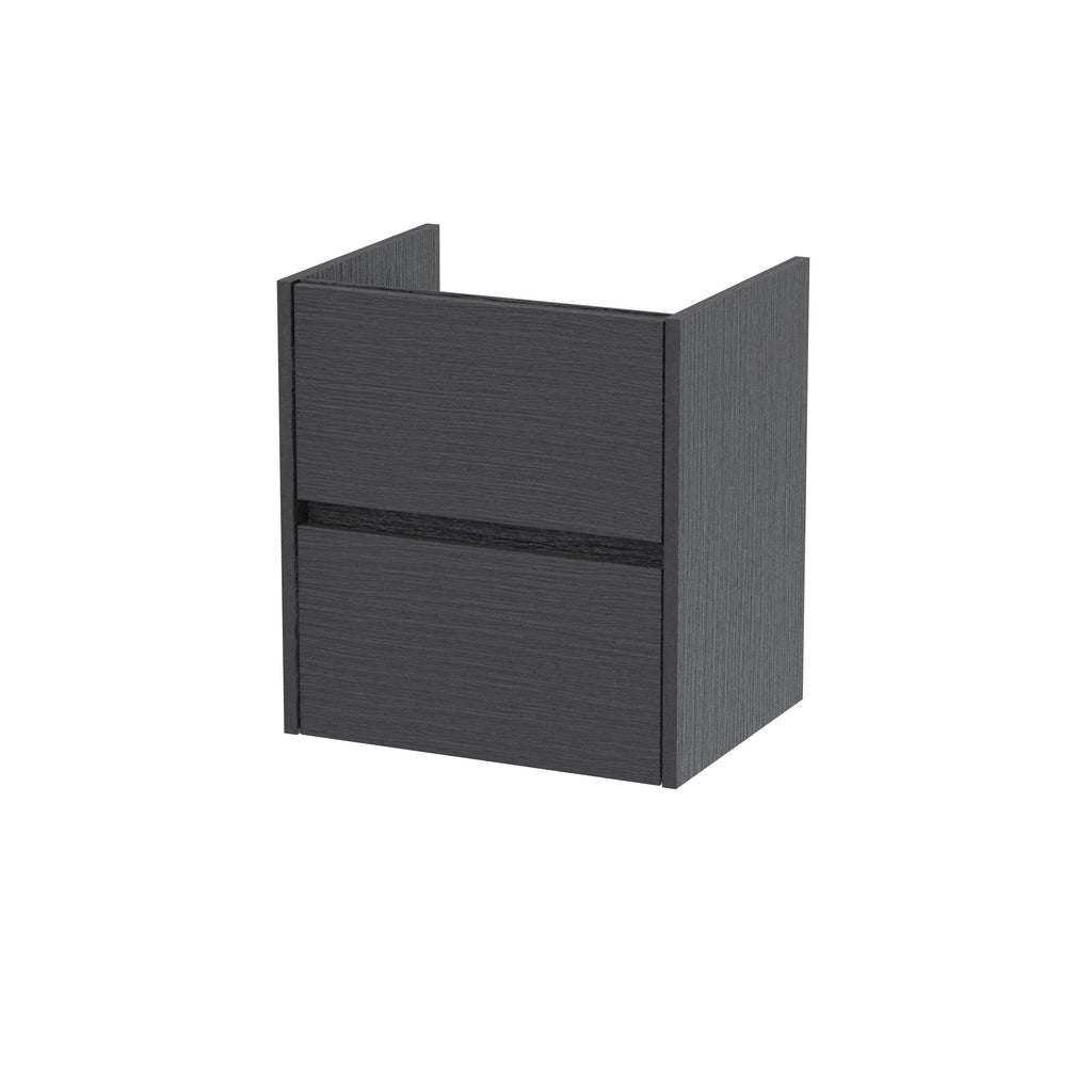 Hudson Reed Havana Wall Hung Vanity Unit, Durable 2 Soft Close Drawer Handless Storage Bathroom Vanity Units with Basin Option in Graphite Grey Woodgrain Finish, 500mm