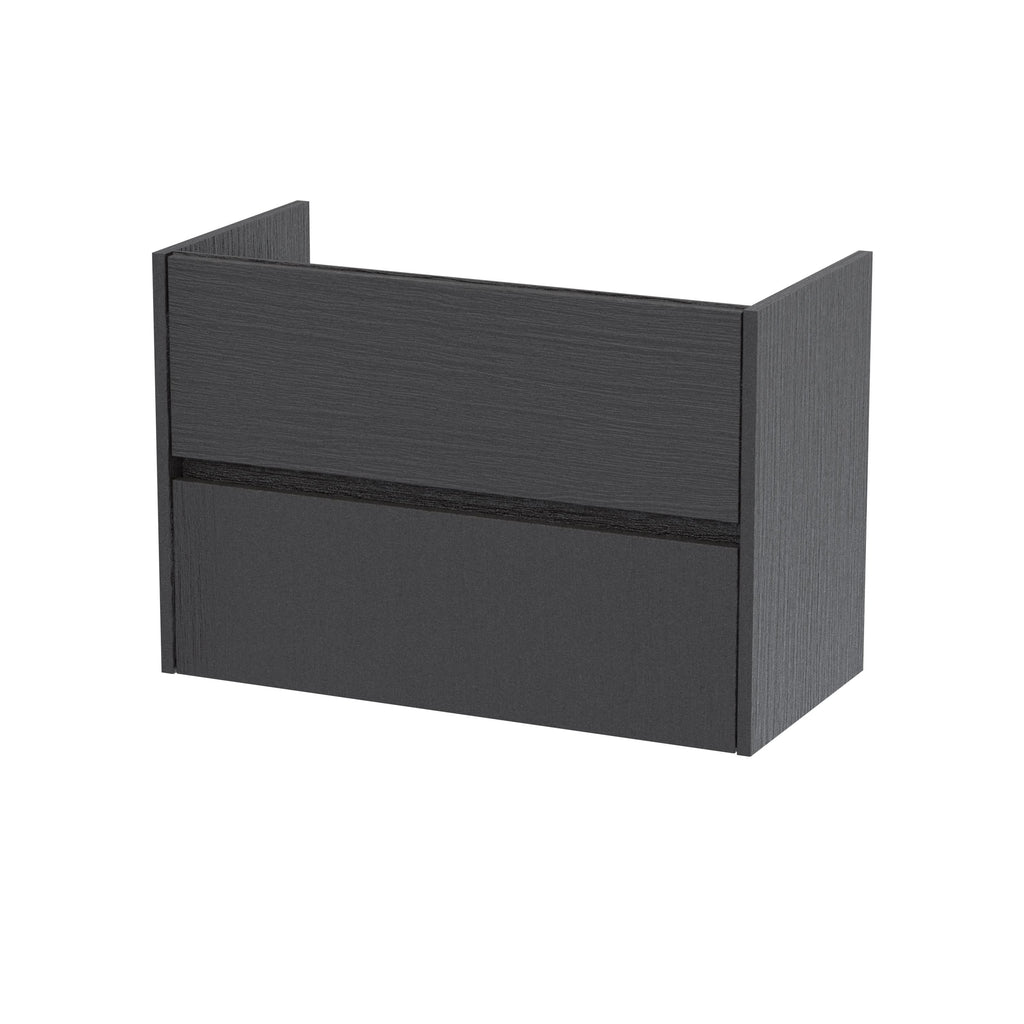 Hudson Reed Havana Wall Hung Vanity Unit, Durable 2 Soft Close Drawer Handless Storage Bathroom Vanity Units with Basin Option in Graphite Grey Woodgrain Finish, 800mm