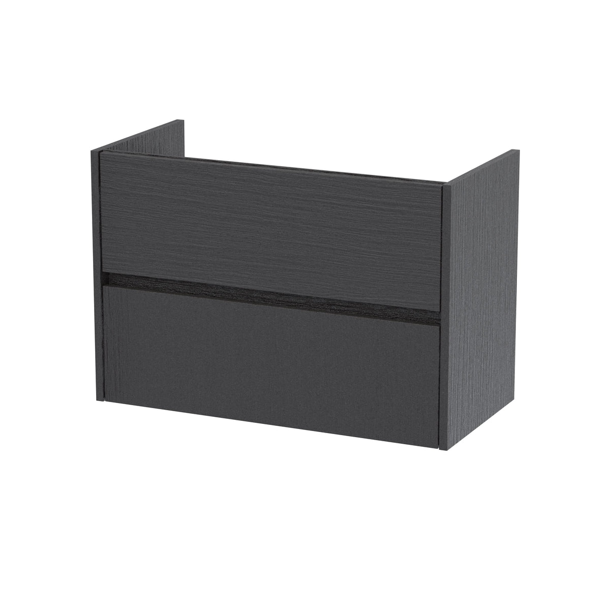Hudson Reed Havana Wall Hung Vanity Unit, Durable 2 Soft Close Drawer Handless Storage Bathroom Vanity Units with Basin Option in Graphite Grey Woodgrain Finish, 800mm