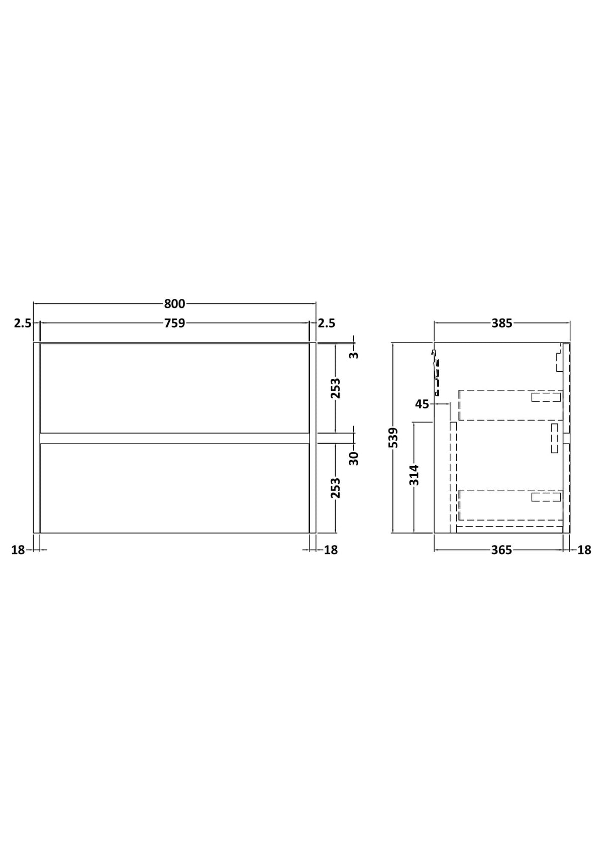 Hudson Reed Havana Wall Hung Vanity Unit, Durable 2 Soft Close Drawer Handless Storage Bathroom Vanity Units with Basin Option in Graphite Grey Woodgrain Finish, 800mm