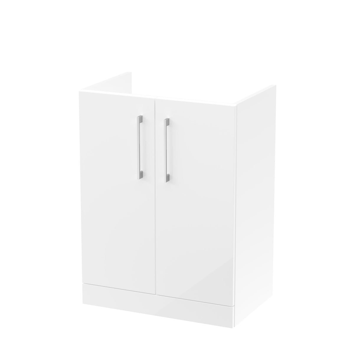 Hudson Reed Arno Floor Standing Vanity Unit, Durable 2 Soft Close Door Bathroom Sink Vanity Unit with Shelf in Gloss White, 600mm