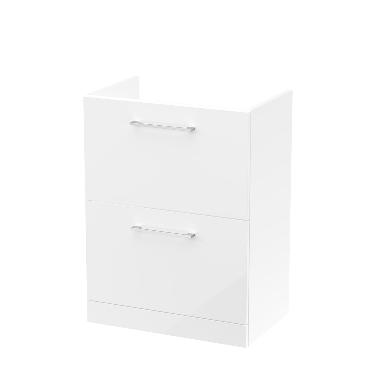 Hudson Reed Arno Floor Standing Vanity Unit, Durable 2 Soft Close Drawer Bathroom Sink Vanity Unit with Shelf in Gloss White, 600mm
