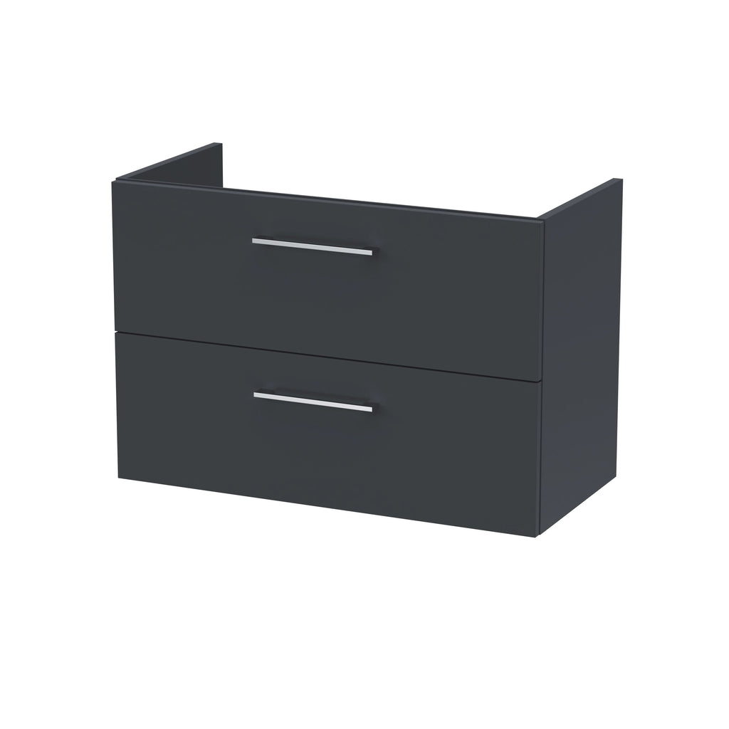 Hudson Reed Arno Wall Hung Vanity Unit, Durable 2 Soft Close Door Bathroom Sink Vanity Unit with Shelf in Soft Black, 800mm