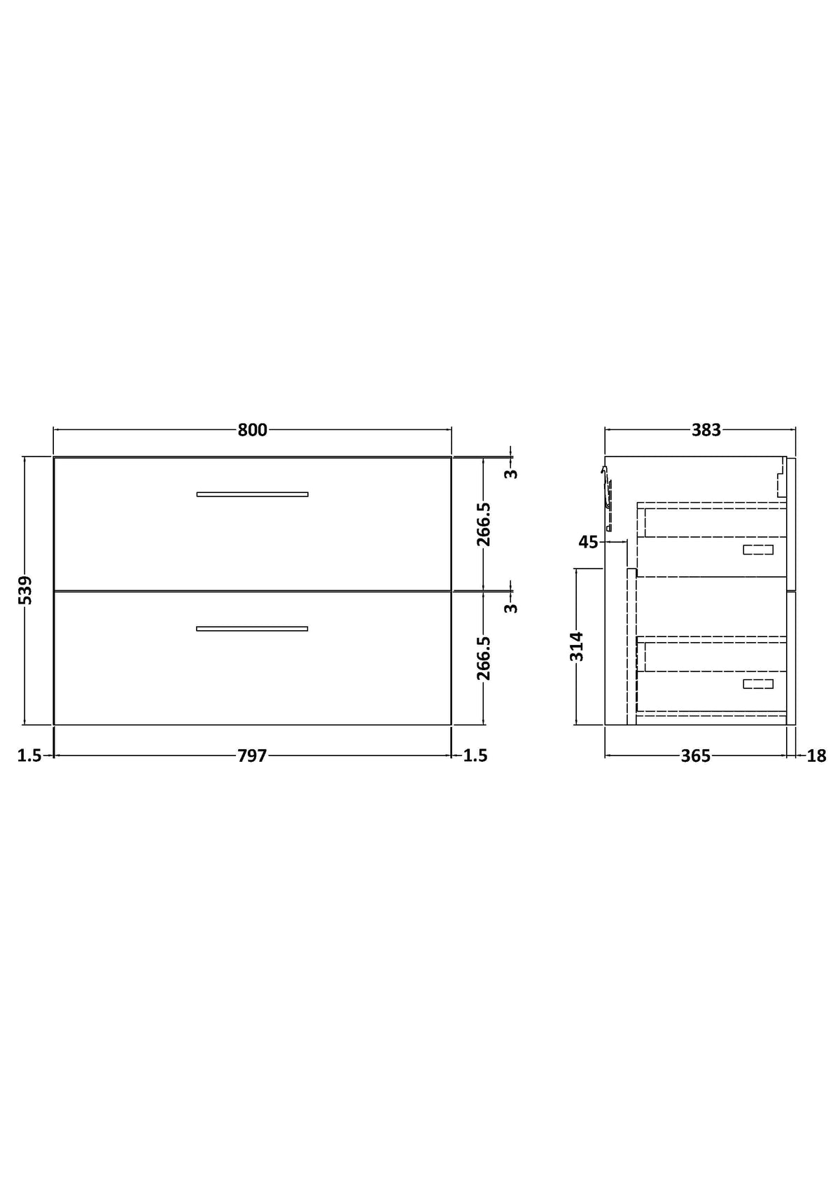 Hudson Reed Arno Wall Hung Vanity Unit, Durable 2 Soft Close Door Bathroom Sink Vanity Unit with Shelf in Soft Black, 800mm