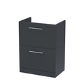 Hudson Reed Arno Floor Standing Vanity Unit, Durable 2 Soft Close Drawer Bathroom Sink Vanity Unit with Shelf in Soft Black, 600mm