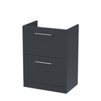 Hudson Reed Arno Floor Standing Vanity Unit, Durable 2 Soft Close Drawer Bathroom Sink Vanity Unit with Shelf in Soft Black, 600mm