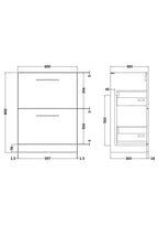 Hudson Reed Arno Floor Standing Vanity Unit, Durable 2 Soft Close Drawer Bathroom Sink Vanity Unit with Shelf in Soft Black, 600mm