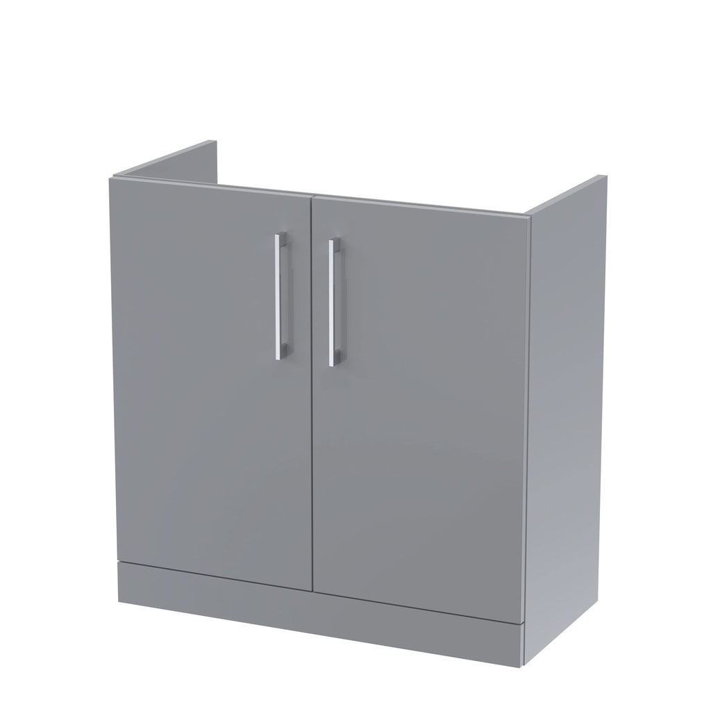 Hudson Reed Arno Floor Standing Vanity Unit, Durable 2 Soft Close Door Bathroom Sink Vanity Unit with Shelf in  Satin Grey, 800mm