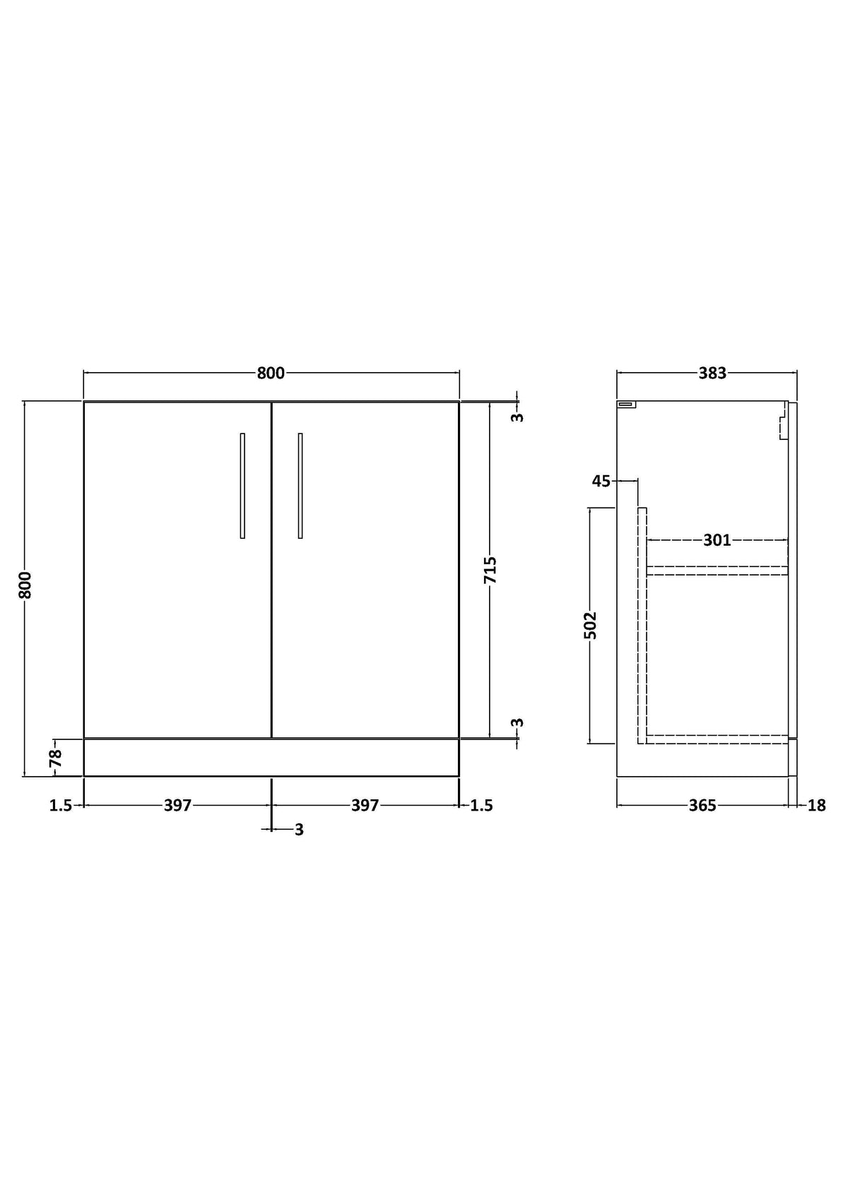 Hudson Reed Arno Floor Standing Vanity Unit, Durable 2 Soft Close Door Bathroom Sink Vanity Unit with Shelf in  Satin Grey, 800mm