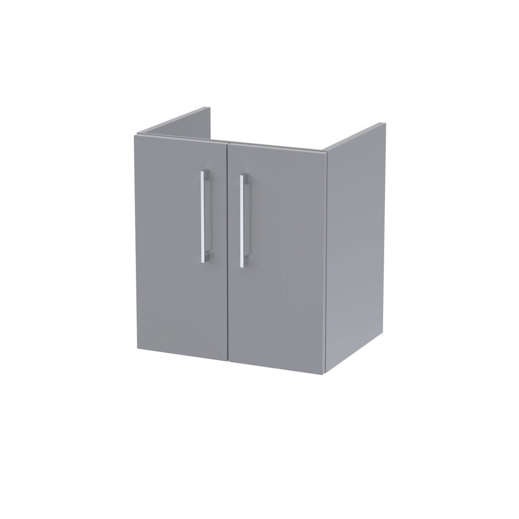 Hudson Reed Arno Wall Hung Vanity Unit, Durable 2 Soft Close Door Bathroom Sink Vanity Unit with Shelf in  Satin Grey, 500mm