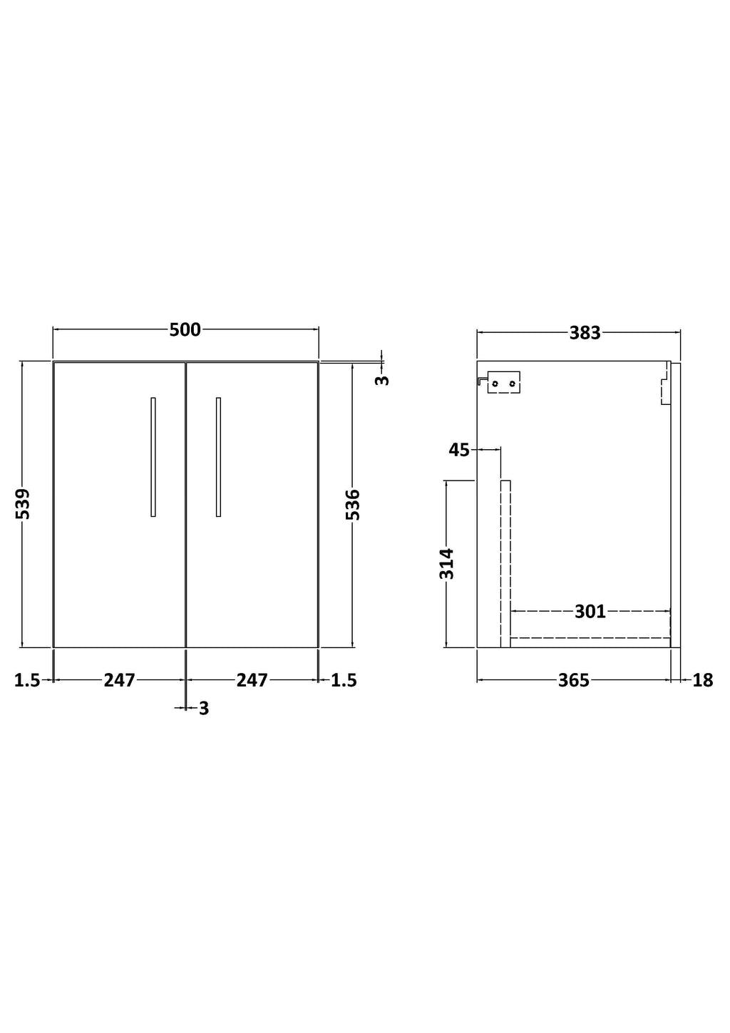 Hudson Reed Arno Wall Hung Vanity Unit, Durable 2 Soft Close Door Bathroom Sink Vanity Unit with Shelf in  Satin Grey, 500mm