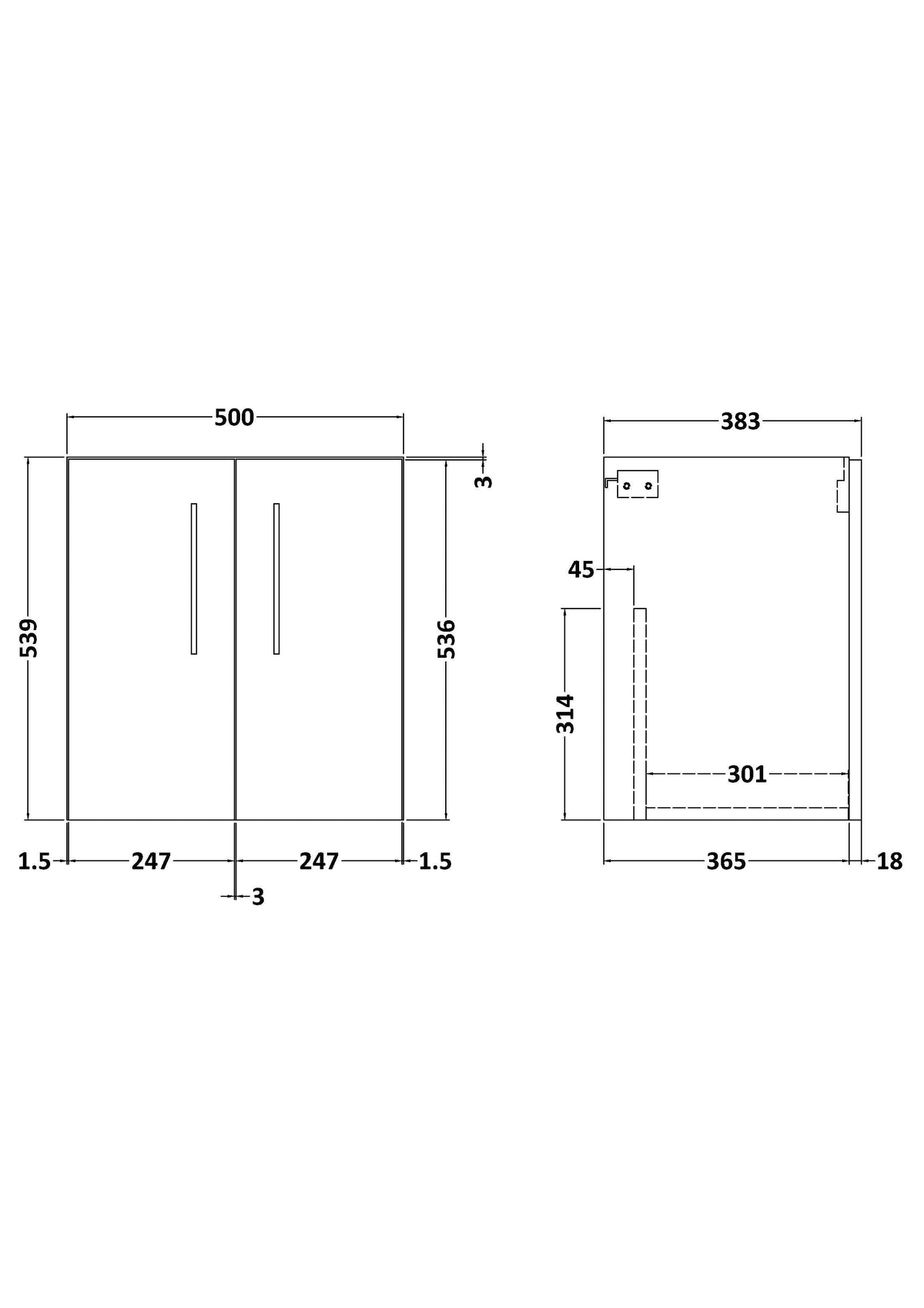Hudson Reed Arno Wall Hung Vanity Unit, Durable 2 Soft Close Door Bathroom Sink Vanity Unit with Shelf in  Satin Grey, 500mm