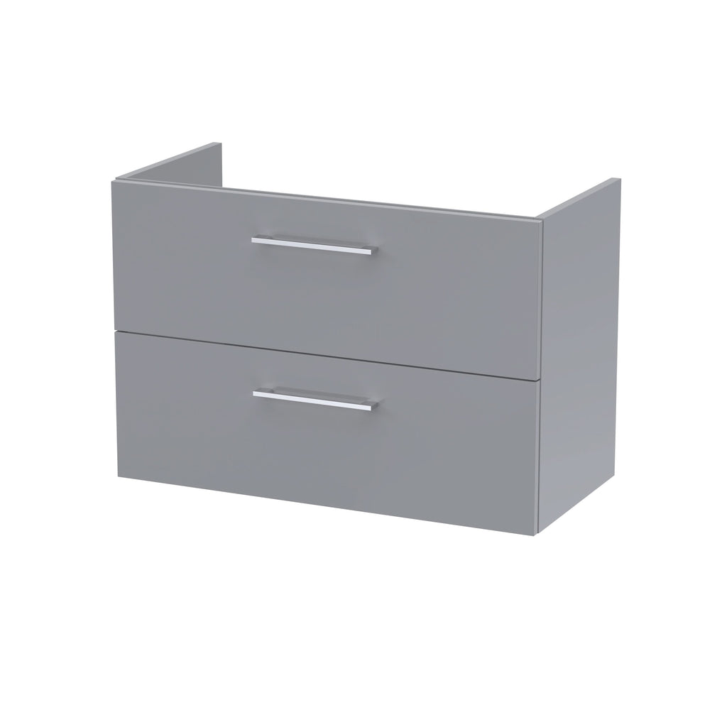 Hudson Reed Arno Wall Hung Vanity Unit, Durable 2 Soft Close Door Bathroom Sink Vanity Unit with Shelf in  Satin Grey, 800mm