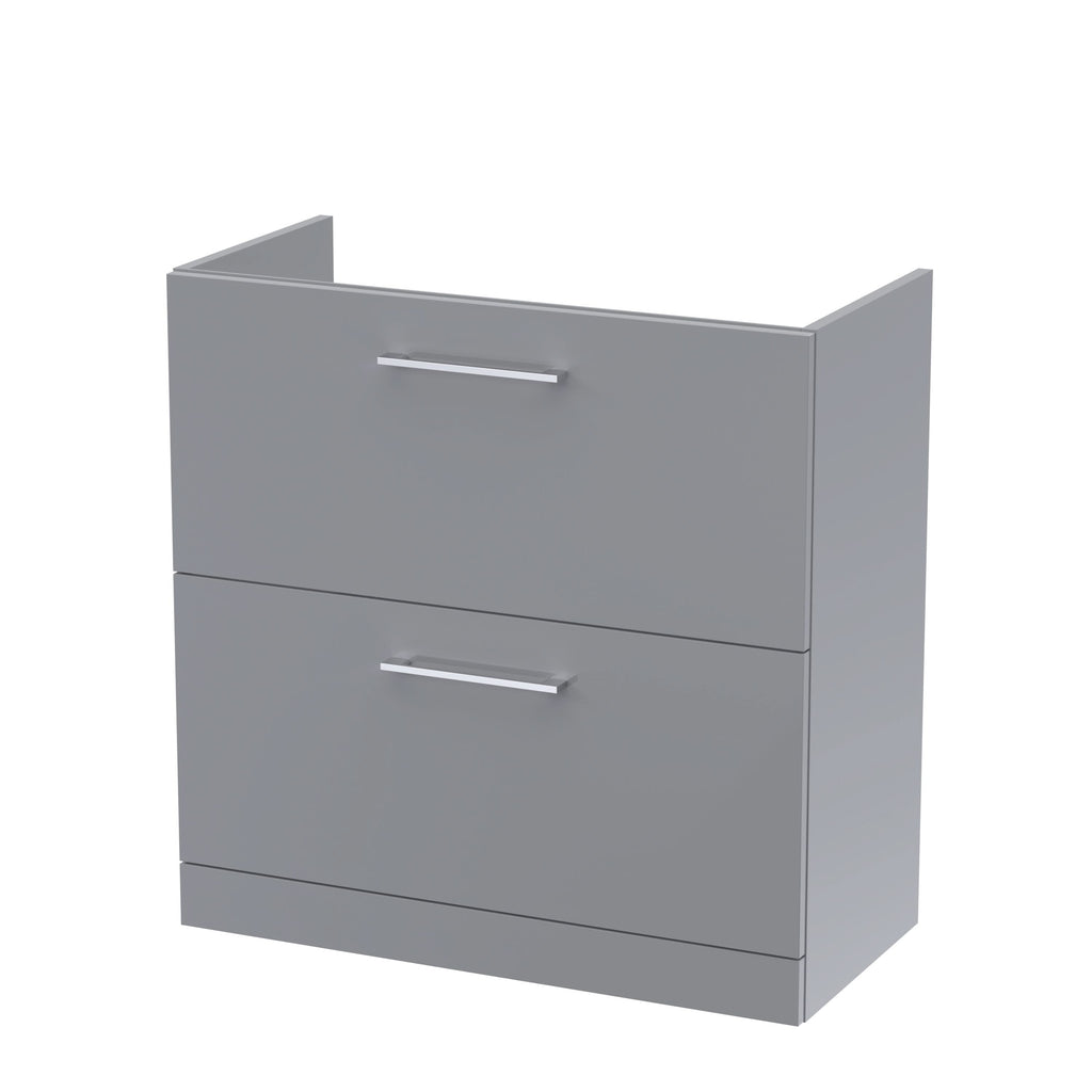 Hudson Reed Arno Floor Standing Vanity Unit, Durable 2 Soft Close Drawer Bathroom Sink Vanity Unit with Shelf in  Satin Grey, 800mm