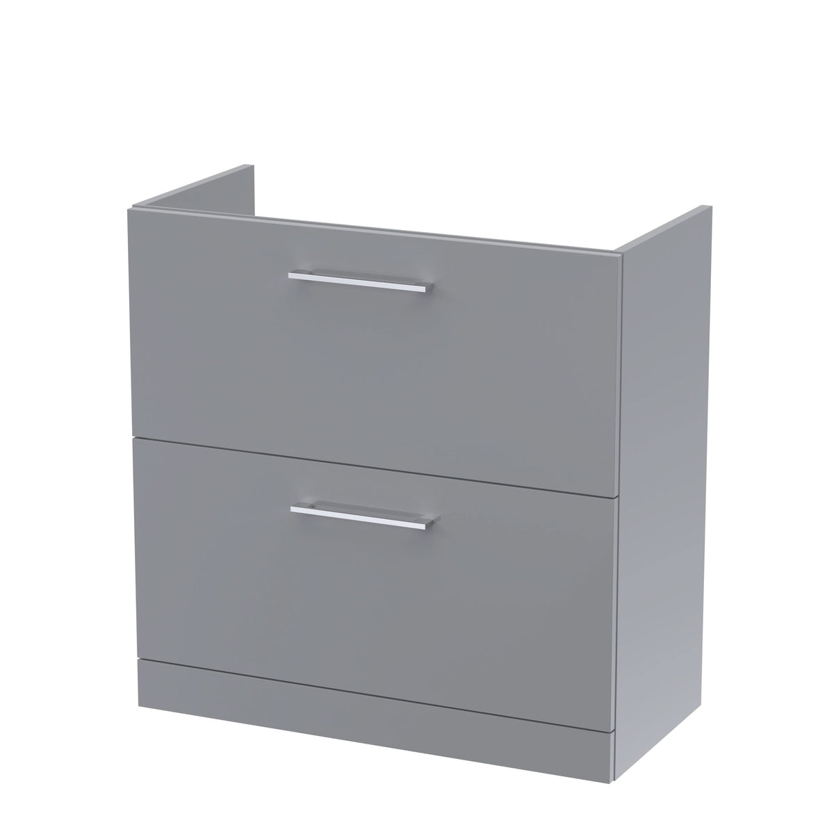 Hudson Reed Arno Floor Standing Vanity Unit, Durable 2 Soft Close Drawer Bathroom Sink Vanity Unit with Shelf in  Satin Grey, 800mm