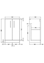 Hudson Reed Arno Compact Floor Standing Vanity Unit, Durable 2 Soft Close Door Bathroom Vanity Unit with Shelf in  Solace Oak, 500mm