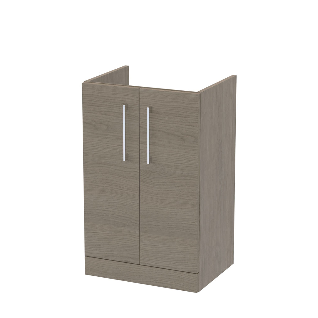 Hudson Reed Arno Floor Standing Vanity Unit, Durable 2 Soft Close Door Bathroom Sink Vanity Unit with Shelf in  Solace Oak, 500mm