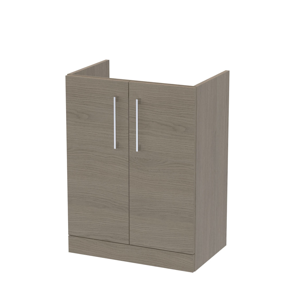 Hudson Reed Arno Floor Standing Vanity Unit, Durable 2 Soft Close Door Bathroom Sink Vanity Unit with Shelf in  Solace Oak, 600mm