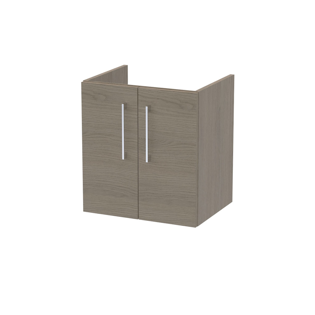 Hudson Reed Arno Wall Hung Vanity Unit, Durable 2 Soft Close Door Bathroom Sink Vanity Unit with Shelf in Solace Oak, 500mm
