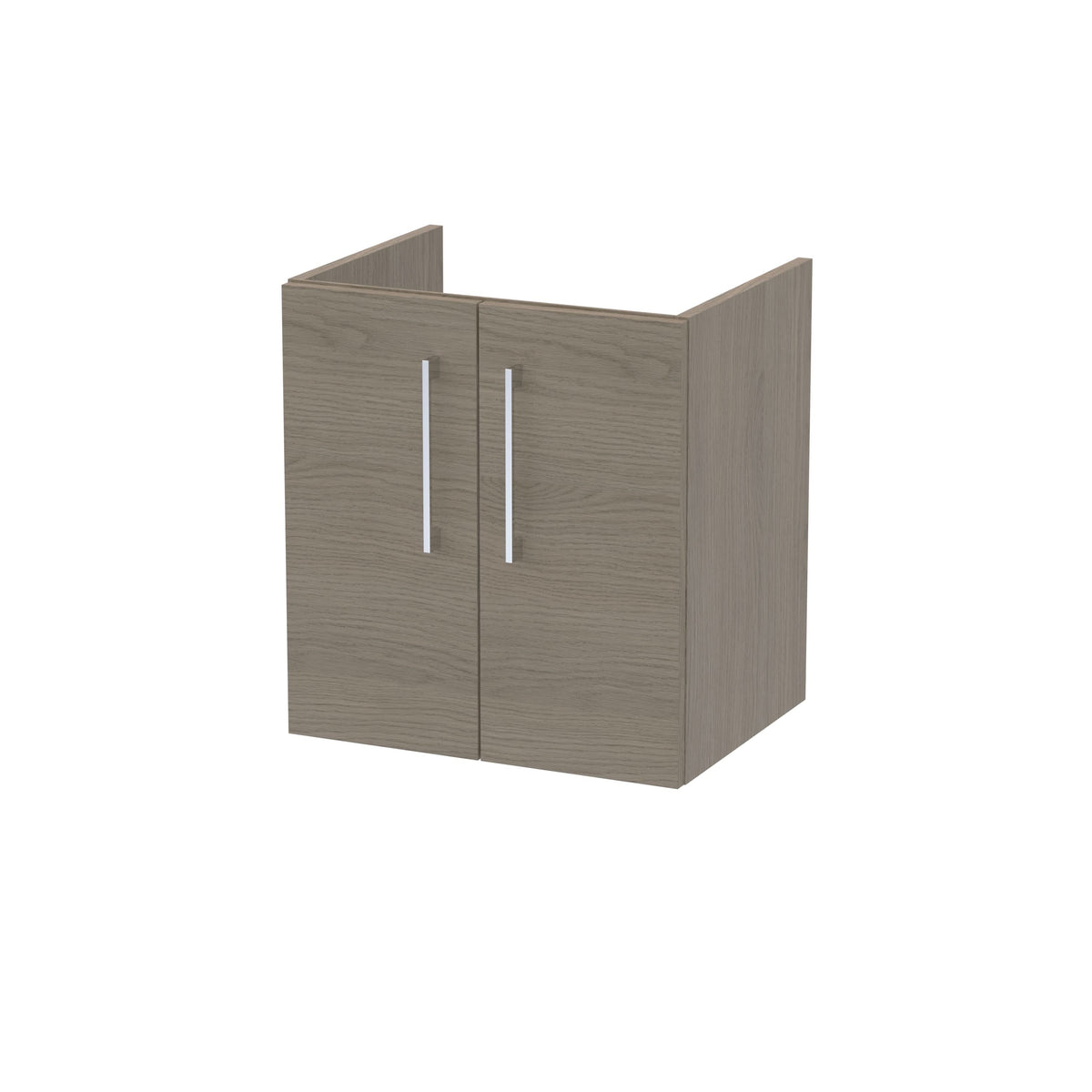 Hudson Reed Arno Wall Hung Vanity Unit, Durable 2 Soft Close Door Bathroom Sink Vanity Unit with Shelf in Solace Oak, 500mm