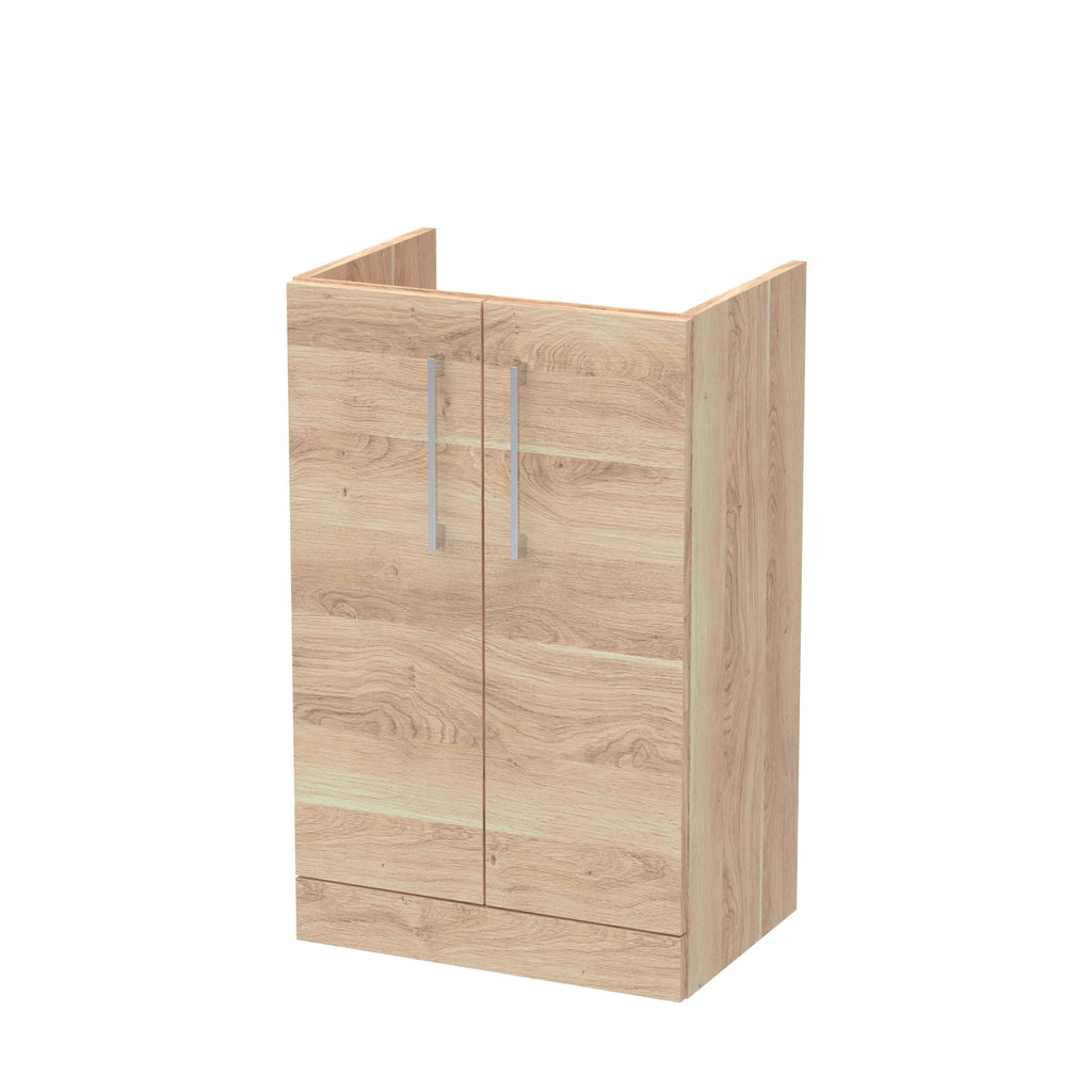 Hudson Reed Arno Floor Standing Vanity Unit, Durable 2 Soft Close Door Bathroom Sink Vanity Unit with Shelf in Bleached Oak, 500mm