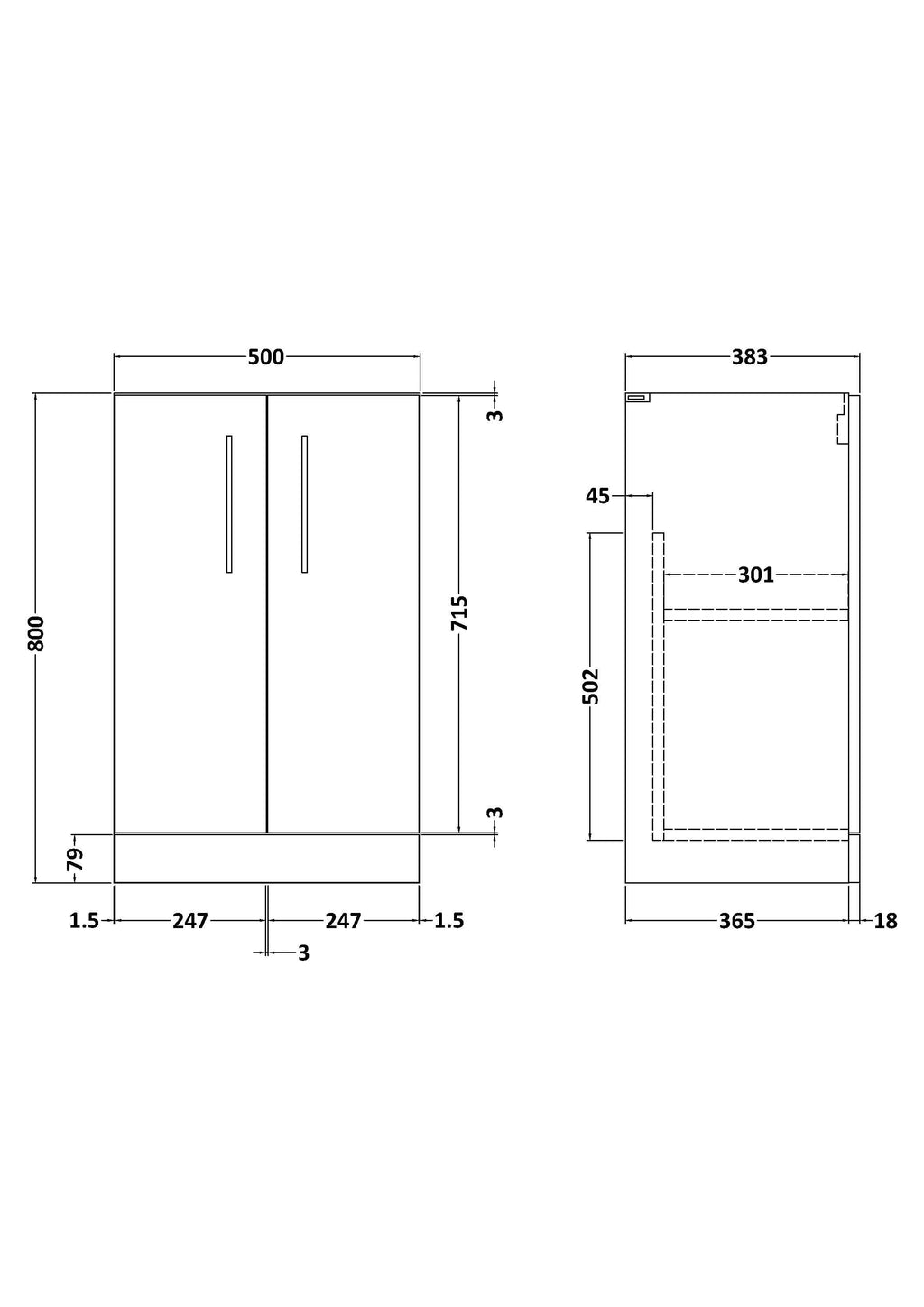 Hudson Reed Arno Floor Standing Vanity Unit, Durable 2 Soft Close Door Bathroom Sink Vanity Unit with Shelf in Bleached Oak, 500mm