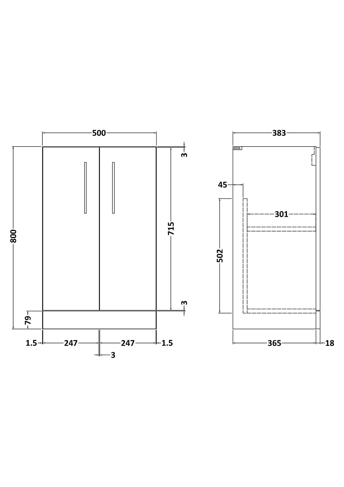 Hudson Reed Arno Floor Standing Vanity Unit, Durable 2 Soft Close Door Bathroom Sink Vanity Unit with Shelf in Bleached Oak, 500mm