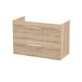 Hudson Reed Arno Wall Hung Vanity Unit, Durable 2 Soft Close Door Bathroom Sink Vanity Unit with Shelf in Bleached Oak, 800mm