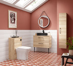 Hudson Reed Arno Wall Hung Vanity Unit, Durable 2 Soft Close Door Bathroom Sink Vanity Unit with Shelf in Bleached Oak, 800mm