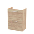 Hudson Reed Arno Floor Standing Vanity Unit, Durable 2 Soft Close Drawer Bathroom Sink Vanity Unit with Shelf in Bleached Oak, 600mm