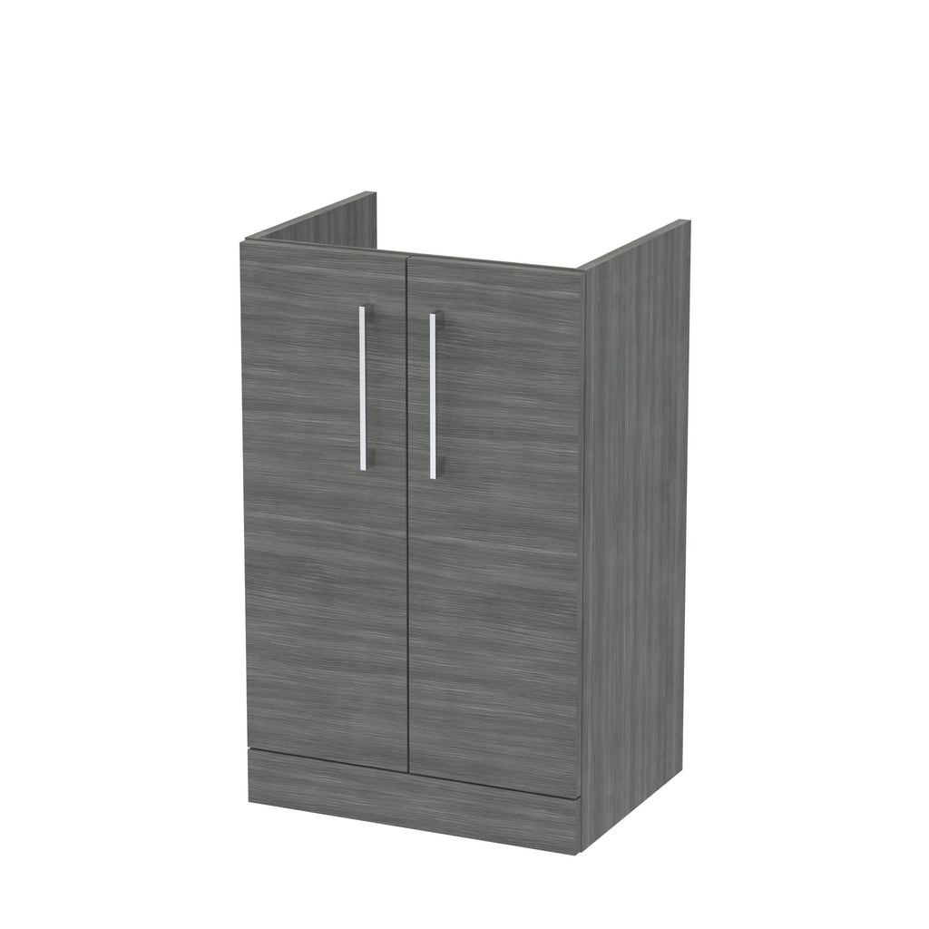 Hudson Reed Arno Floor Standing Vanity Unit, Durable 2 Soft Close Door Bathroom Sink Vanity Unit with Shelf in Anthracite Woodgrain, 500mm