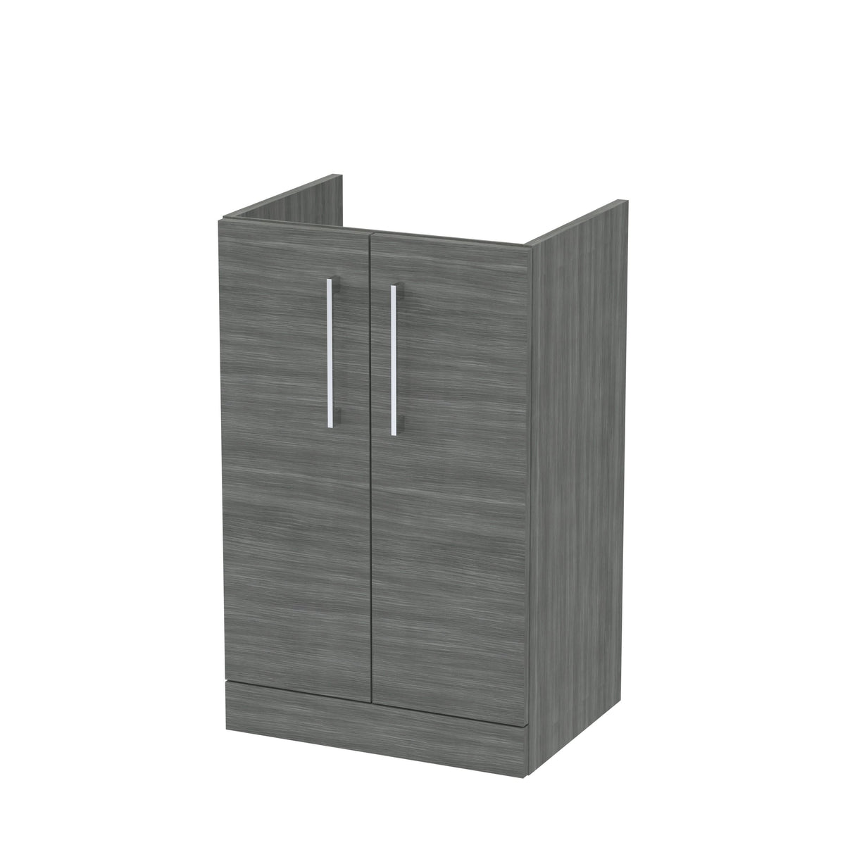 Hudson Reed Arno Floor Standing Vanity Unit, Durable 2 Soft Close Door Bathroom Sink Vanity Unit with Shelf in Anthracite Woodgrain, 500mm