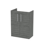 Hudson Reed Arno Compact Floor Standing Vanity Unit, Durable 2 Soft Close Door Bathroom Vanity Unit with Shelf in Anthracite Woodgrain, 600mm