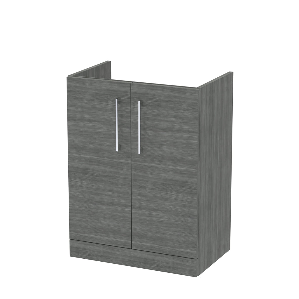 Hudson Reed Arno Floor Standing Vanity Unit, Durable 2 Soft Close Door Bathroom Sink Vanity Unit with Shelf in Anthracite Woodgrain, 600mm