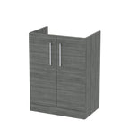 Hudson Reed Arno Floor Standing Vanity Unit, Durable 2 Soft Close Door Bathroom Sink Vanity Unit with Shelf in Anthracite Woodgrain, 600mm