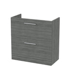 Hudson Reed Arno Floor Standing Vanity Unit, Durable 2 Soft Close Drawer Bathroom Sink Vanity Unit with Shelf in Anthracite Woodgrain, 800mm