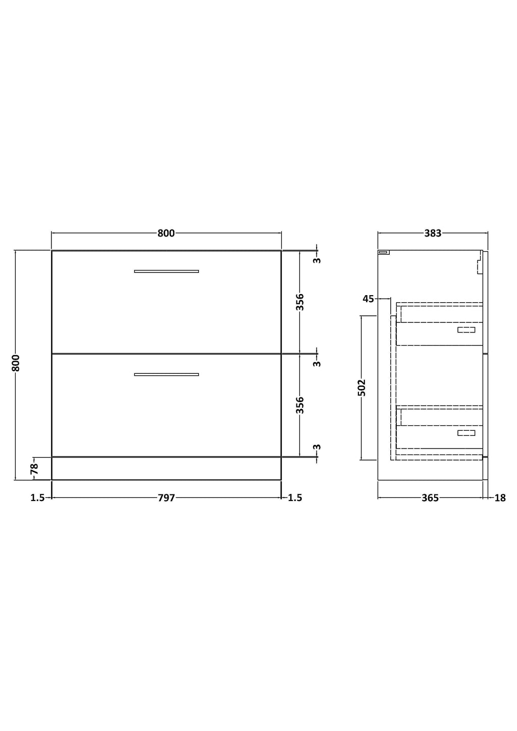 Hudson Reed Arno Floor Standing Vanity Unit, Durable 2 Soft Close Drawer Bathroom Sink Vanity Unit with Shelf in Anthracite Woodgrain, 800mm