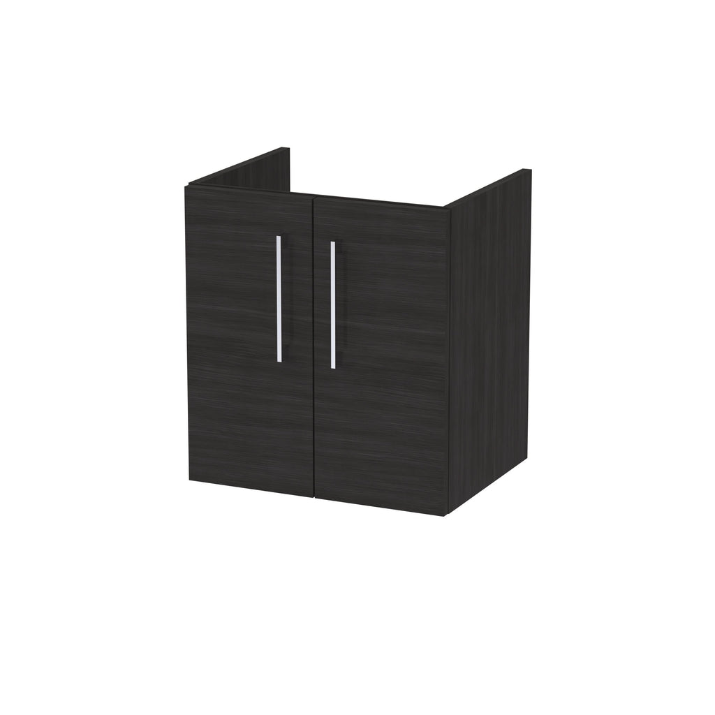 Hudson Reed Arno Wall Hung Vanity Unit, Durable 2 Soft Close Door Bathroom Sink Vanity Unit with Shelf in Charcoal Black, 500mm