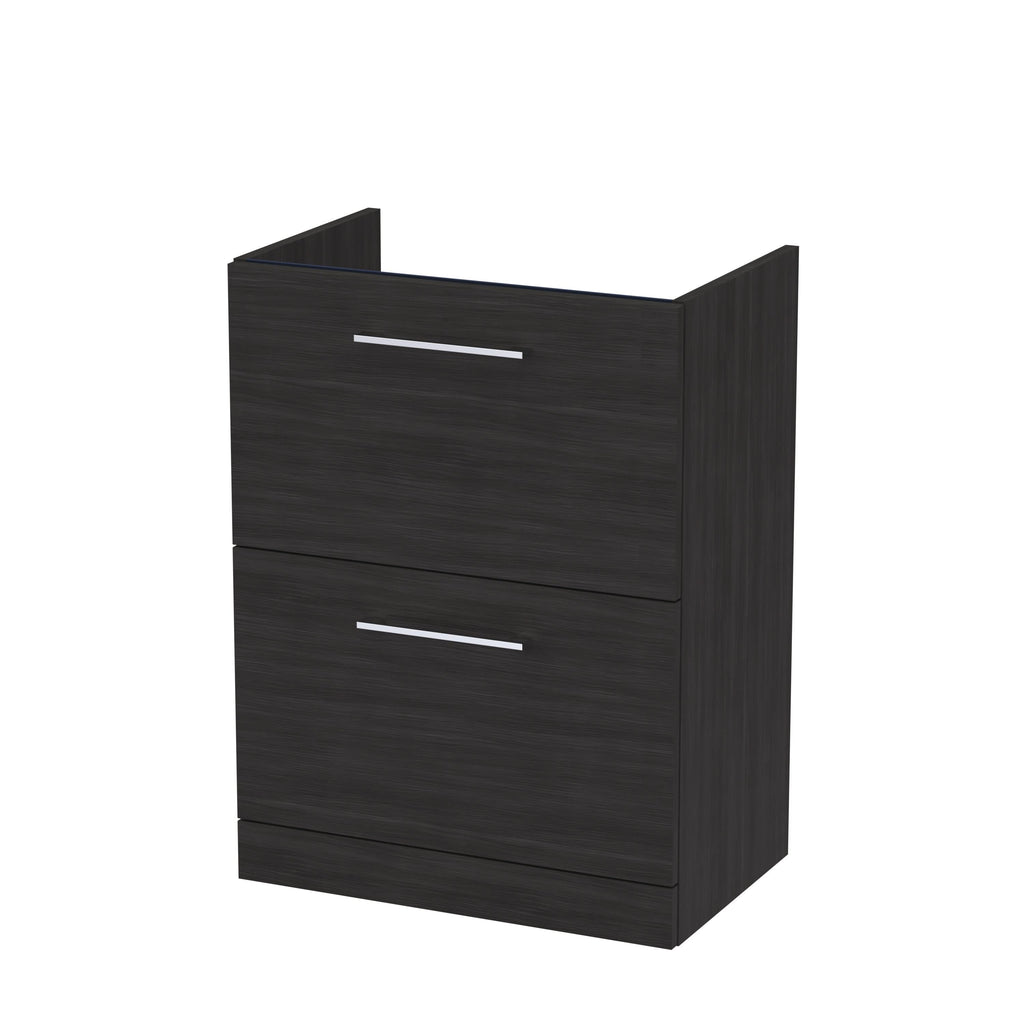 Hudson Reed Arno Floor Standing Vanity Unit, Durable 2 Soft Close Drawer Bathroom Sink Vanity Unit with Shelf in Charcoal Black, 600mm
