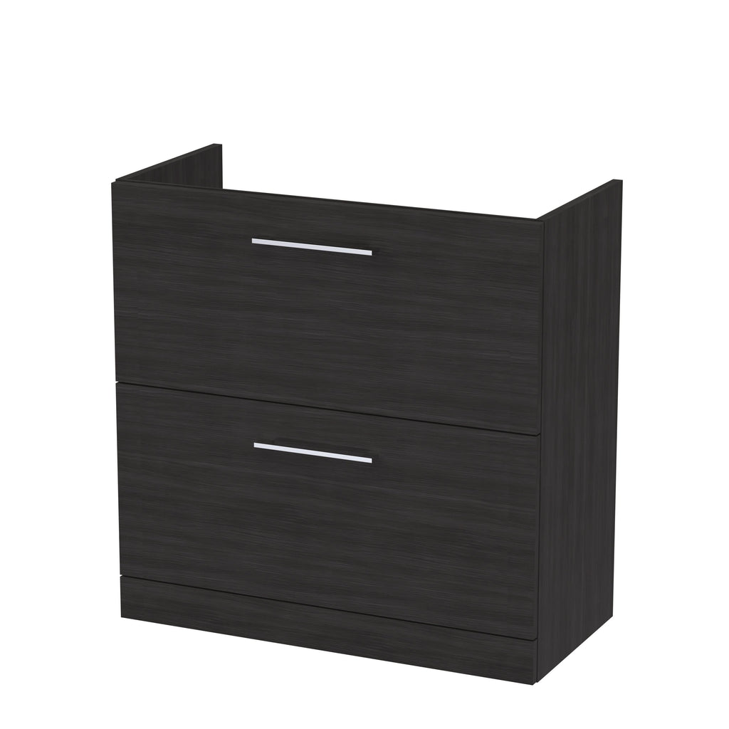 Hudson Reed Arno Floor Standing Vanity Unit, Durable 2 Soft Close Drawer Bathroom Sink Vanity Unit with Shelf in Charcoal Black, 800mm