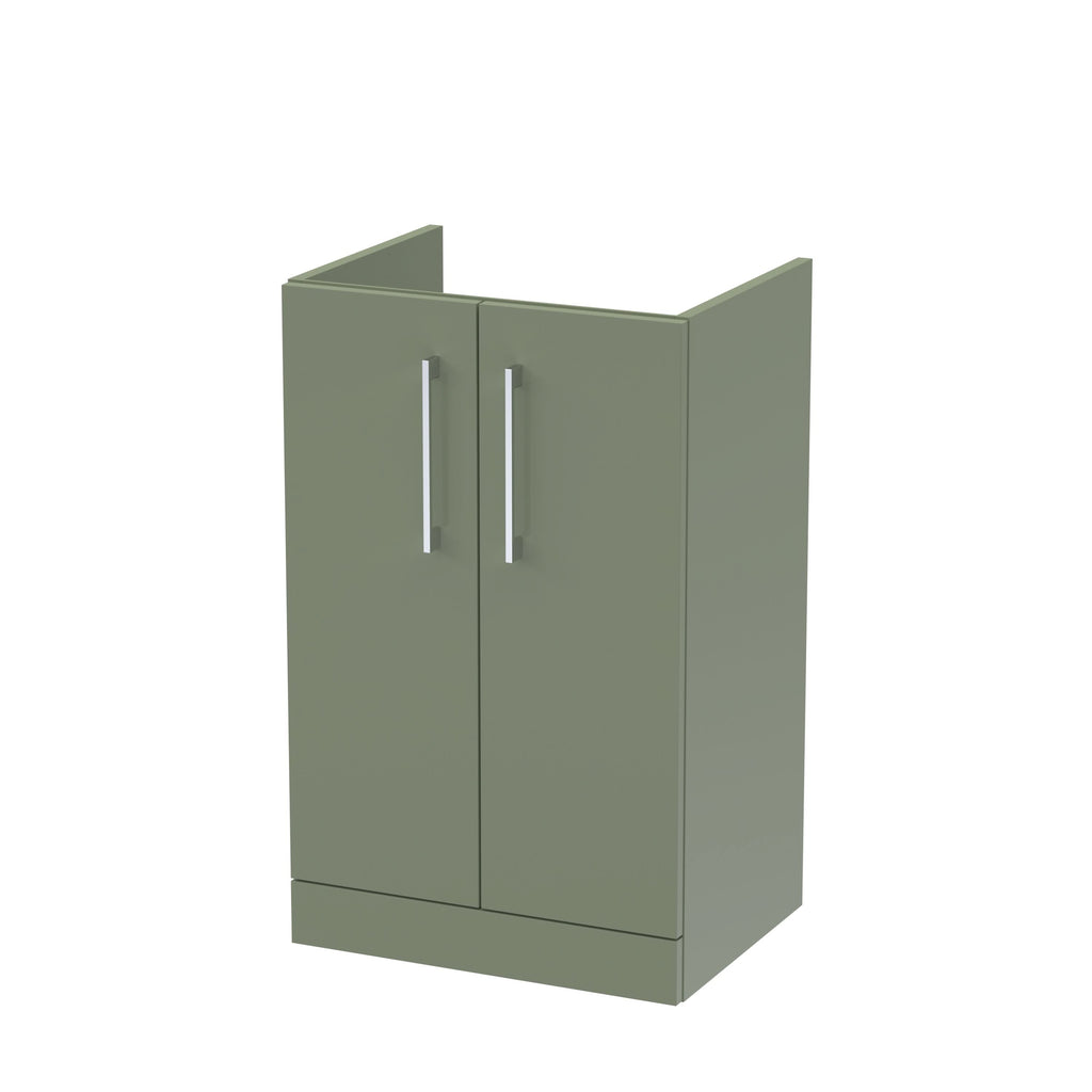 Hudson Reed Arno Compact Floor Standing Vanity Unit, Durable 2 Soft Close Door Bathroom Vanity Unit with Shelf in Satin Green, 500mm