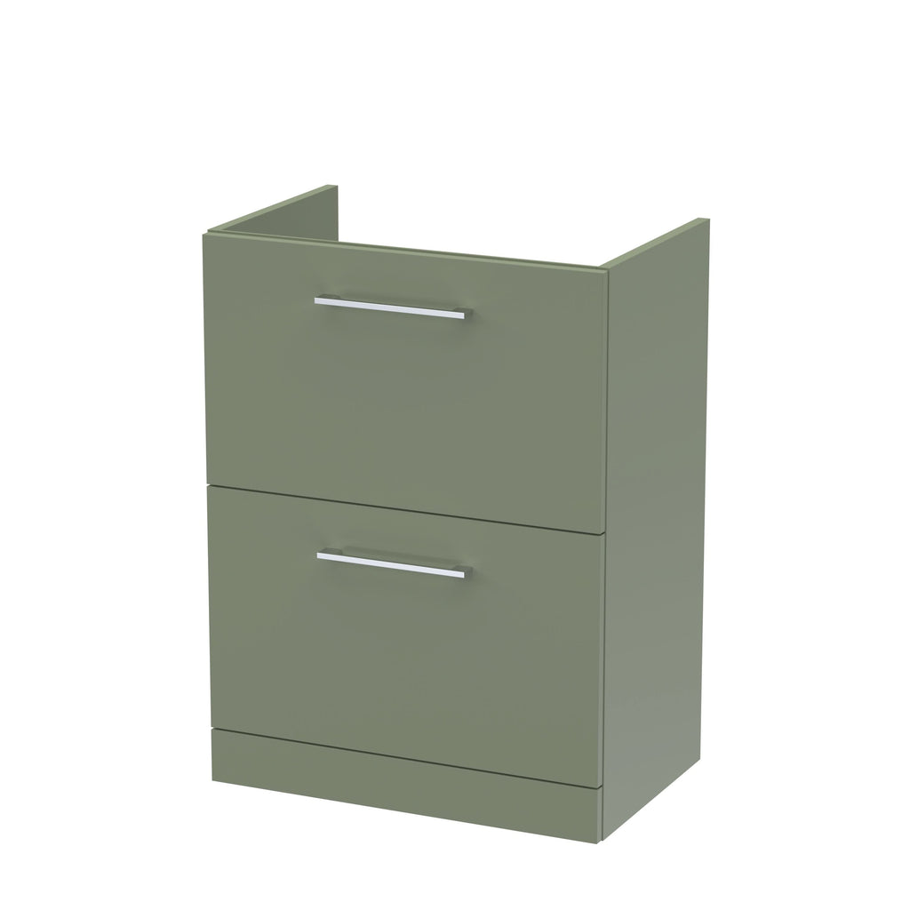 Hudson Reed Arno Floor Standing Vanity Unit, Durable 2 Soft Close Drawer Bathroom Sink Vanity Unit with Shelf in Satin Green, 600mm
