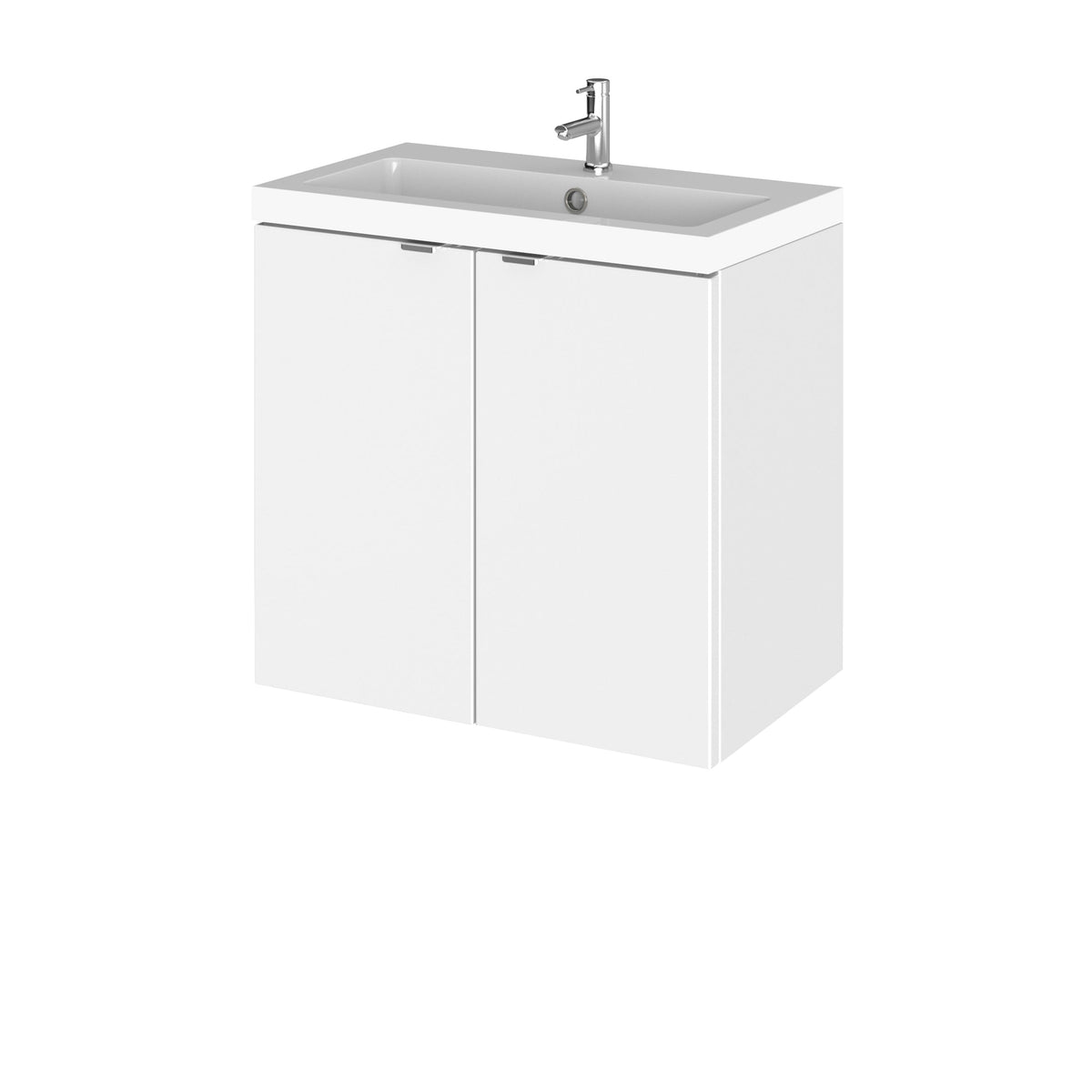 Hudson Reed Fusion Wall Hung 2 Soft Close Door Vanity Unit without Basin, Modern Bathroom Furniture in Gloss White, 600mm