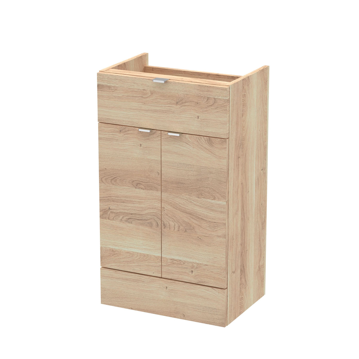 Hudson Reed Fusion Fitted Floor Standing Vanity Unit with Soft Close Drawer & Door, Modern Bathroom Storage in Bleached Oak, 500mm