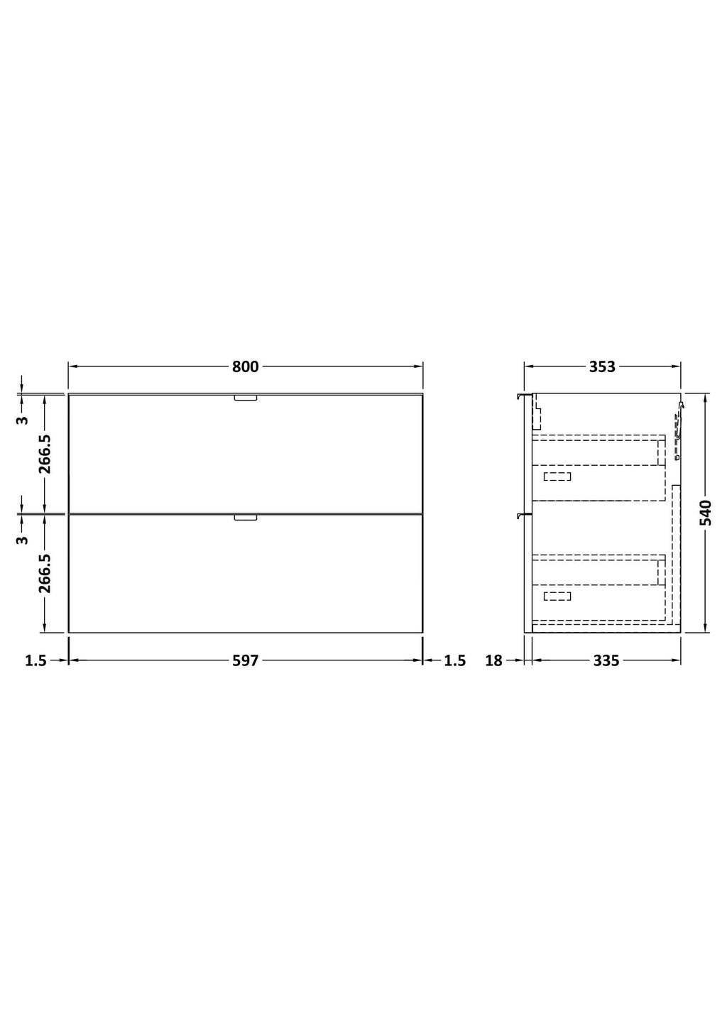Hudson Reed 2 Soft Close Drawer Wall Hung Vanity Unit without Basin, Modern Bathroom Furniture in Woodgrain Finish, 800 x 383mm