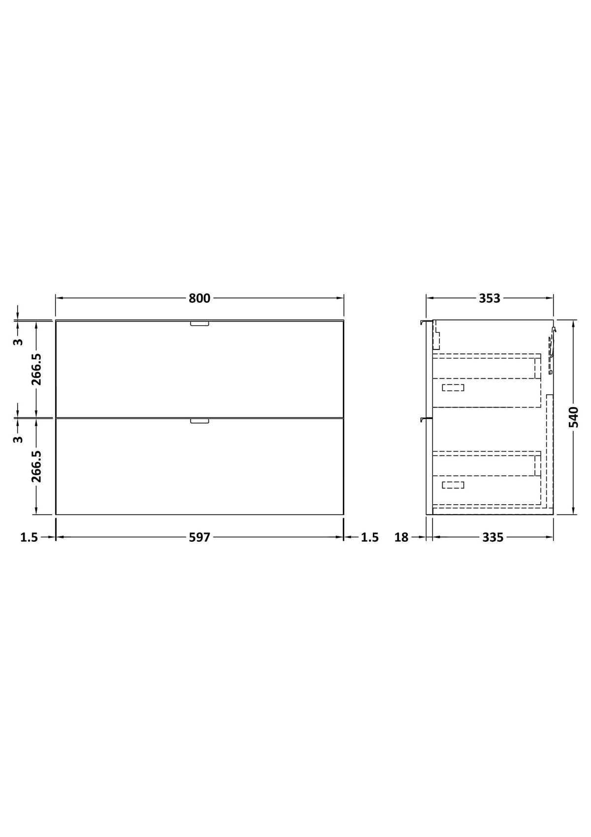 Hudson Reed 2 Soft Close Drawer Wall Hung Vanity Unit without Basin, Modern Bathroom Furniture in Woodgrain Finish, 800 x 383mm