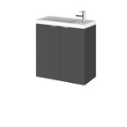 Hudson Reed Fusion Wall Hung 2 Soft Close Door Vanity Unit without Basin, Modern Compact Bathroom Furniture in Gloss Grey Finish, 500mm